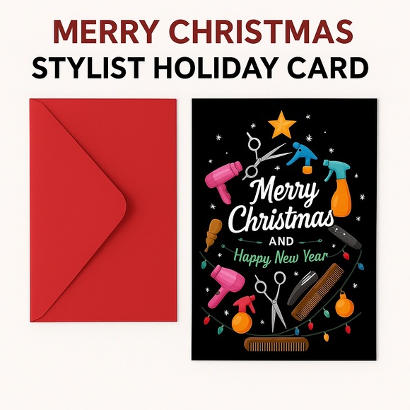 Merry Christmas Stylist Hairdresser Holiday Card with Red Envelope NWT - Picture 4 of 12